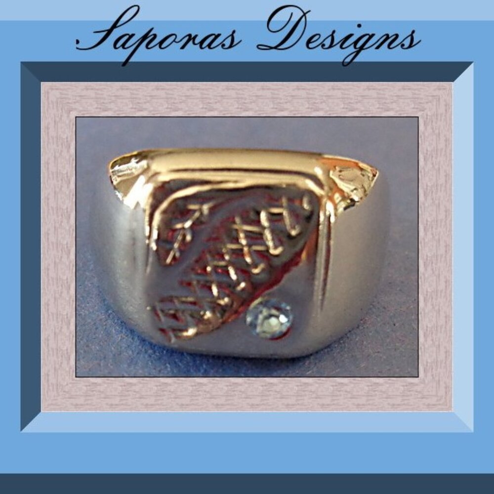 Silver Tone Ring Size 12.5 With Blue Crystal For Him